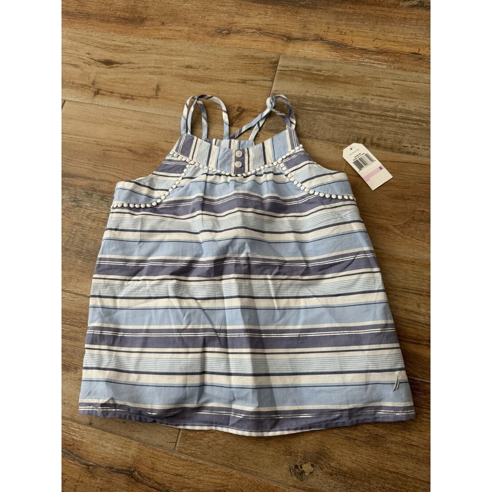 Nautica Girl's Tank Blouse Shirt Size 6 Blue White Navy Stripe Cotton
